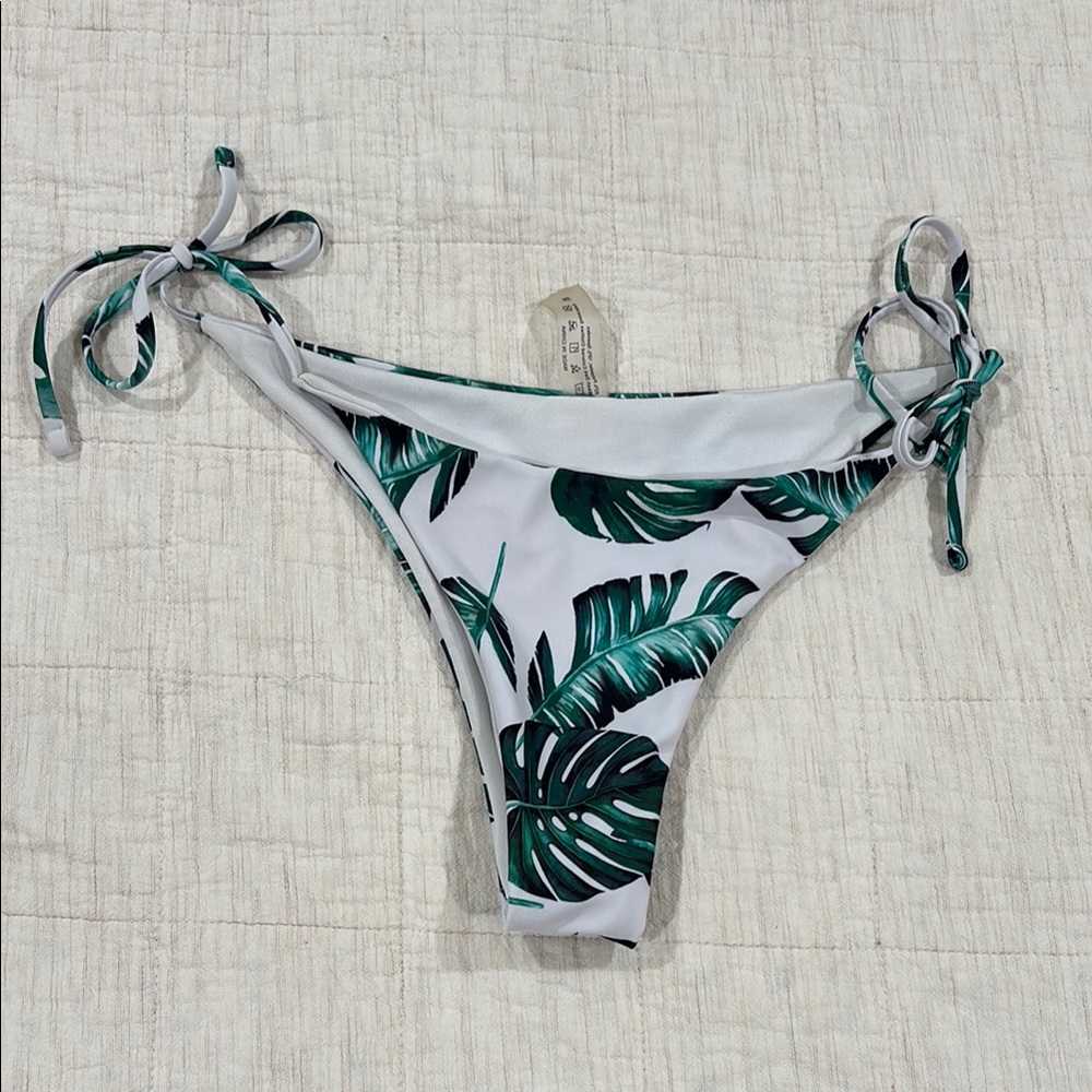 SHEIN Green and White Tropical Bikini Bottom